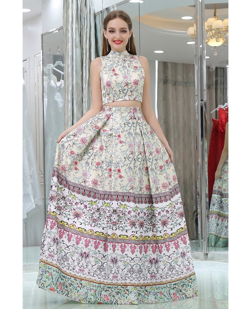 Special Floral Printed Formal Prom Dress Long In 2 Piece