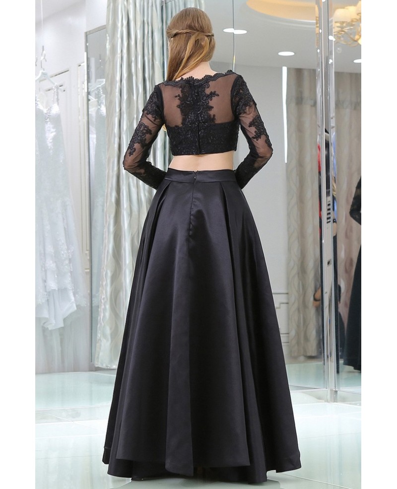 Unique Simple Satin Black Prom Skirt With Modest Lace Jacket