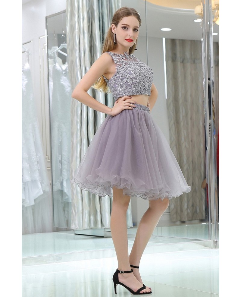 2 Piece Lavender Tulle Short Suit Skirt With Lace Jacket For Prom Girls - Click Image to Close