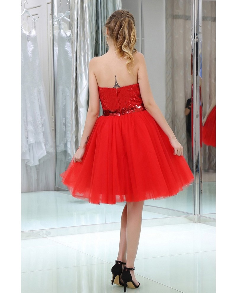 Red Cocktail Sequined Tulle Prom Dress With Vintage Halter Neck