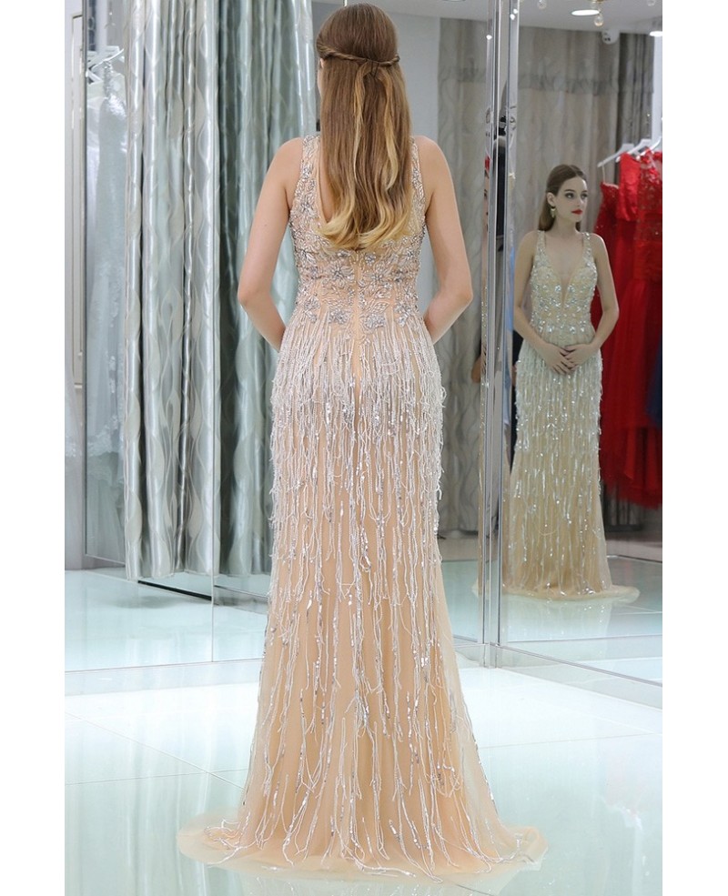 Bling Bling Slender Sequined Long Prom Dress With Little Train - Click Image to Close