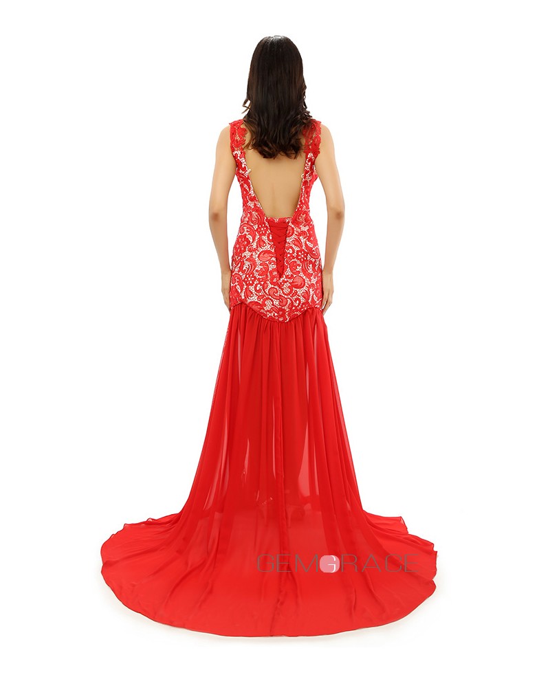 A-line Scoop Court-train Prom Dress