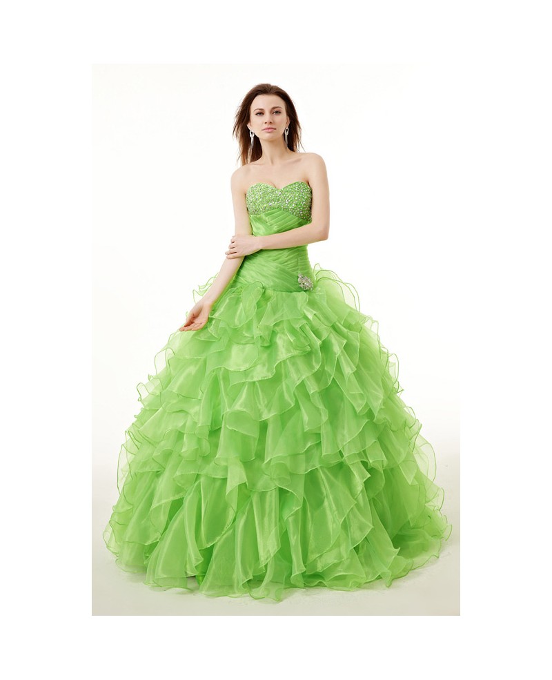 Sequined Organza Formal Long Quinceanera Dress