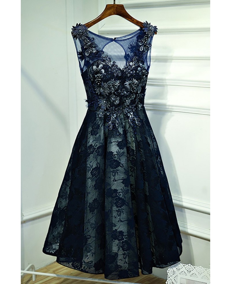 Gorgeous Navy Blue Lace Short Formal Party Dress With Appliques - Click Image to Close