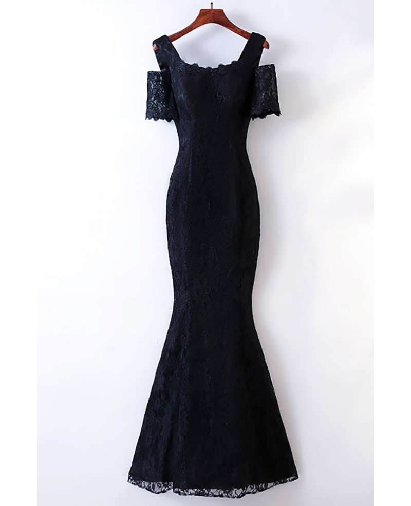 Elegant Long Black Lace Mermaid Prom Dress Cold Shoulder - Click Image to Close