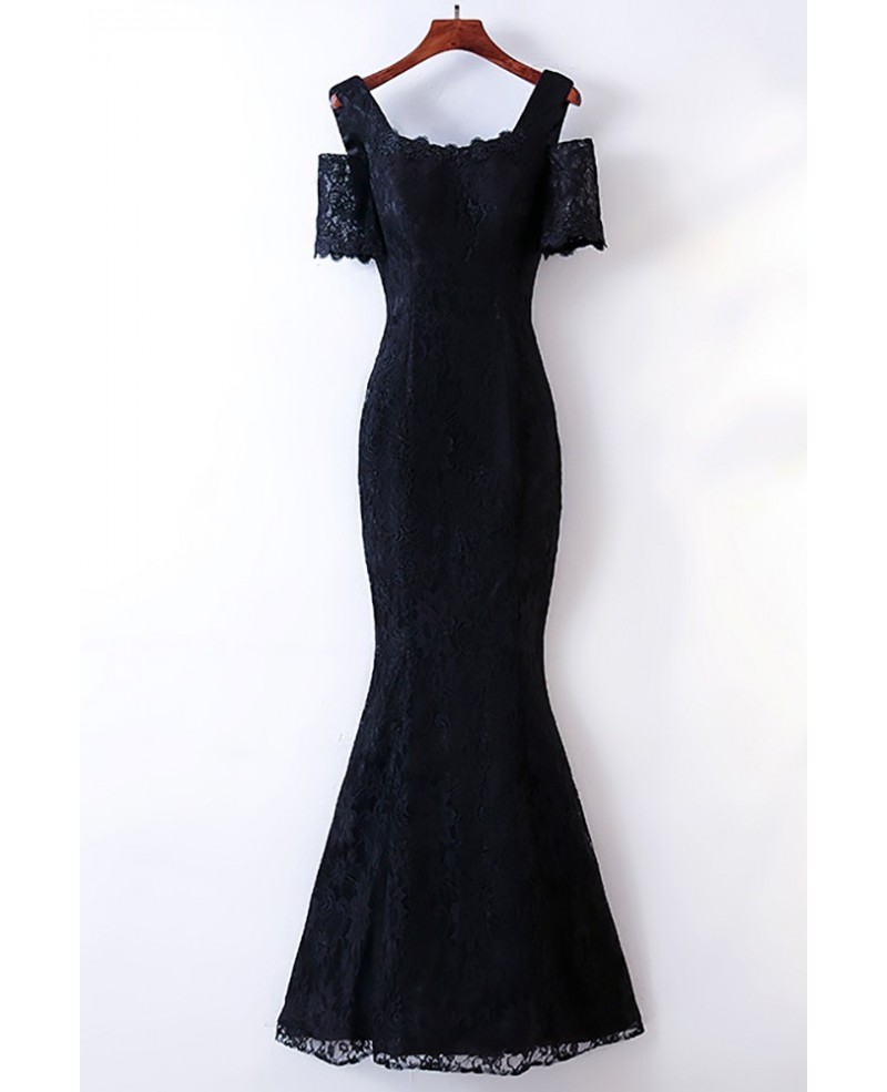 Elegant Long Black Lace Mermaid Prom Dress Cold Shoulder