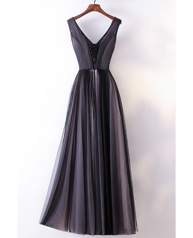 Different Long Black V-neck Cheap Prom Dress With Lace