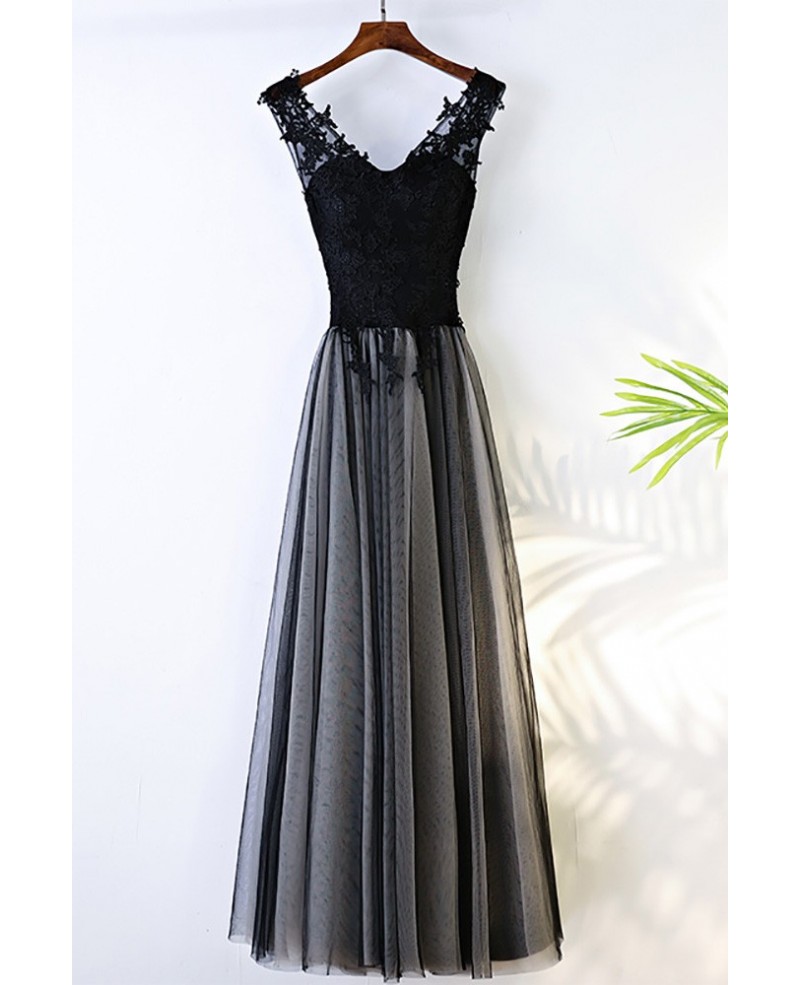 Formal Long Black V-neck Cheap Prom Dress Sleeveless - Click Image to Close