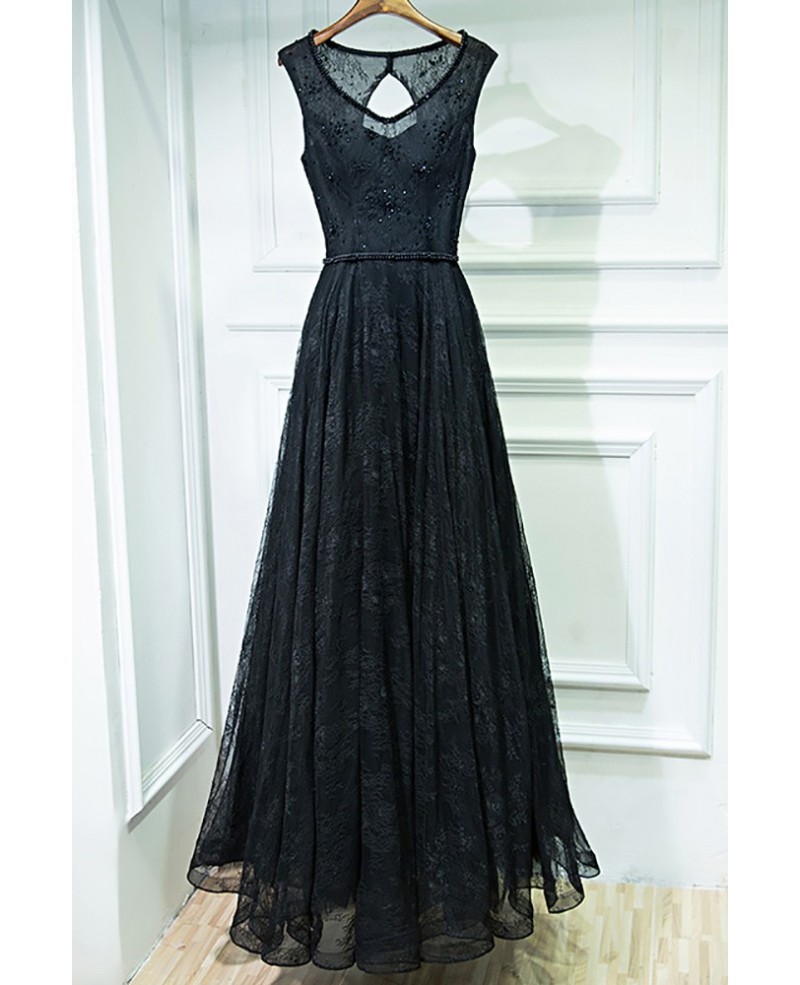 Formal Long Black Lace Cheap Prom Dress Sleeveless