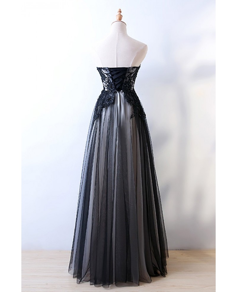 Strapless Sheath Long Black Prom Formal Dress With Corset Back