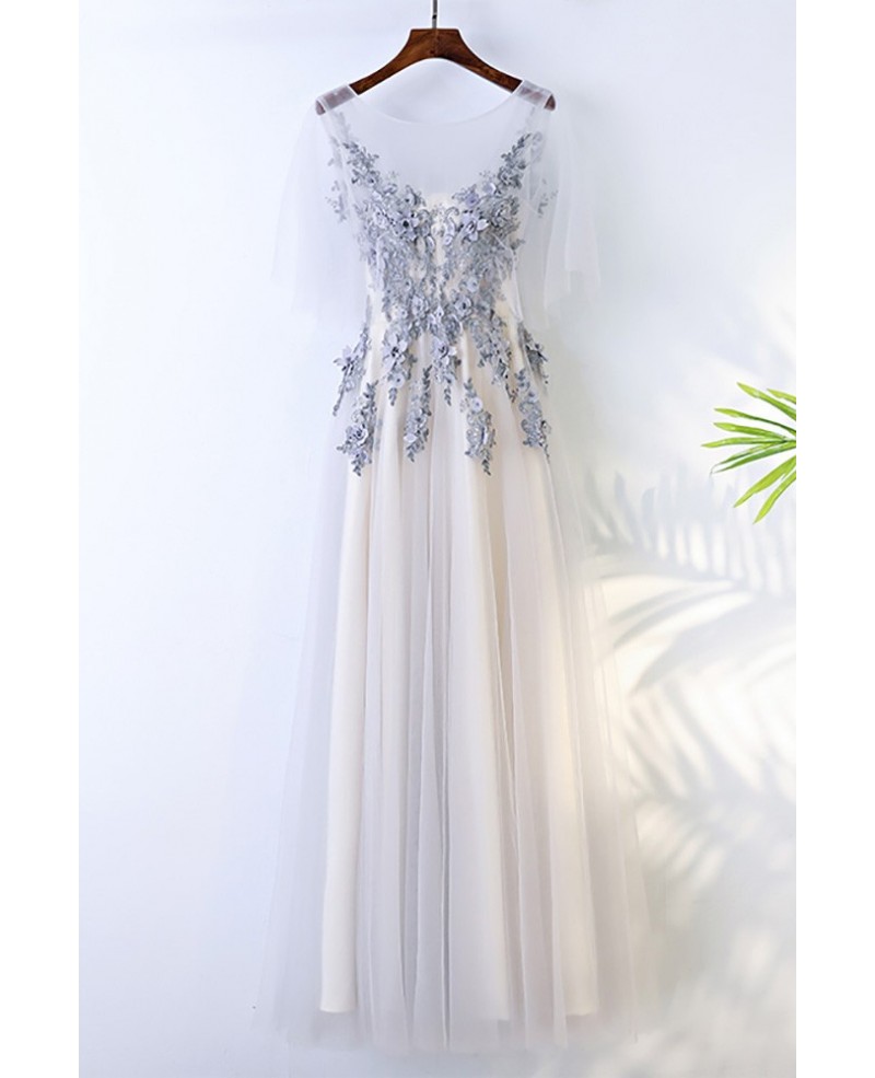Gorgeous Grey Long Tulle Lace Prom Party Dress For Curvy Girls - Click Image to Close