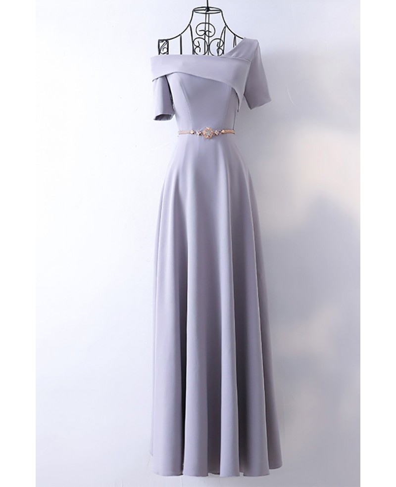 Classy Long Grey Formal Evening Dress With Asymmetrical Sleeves