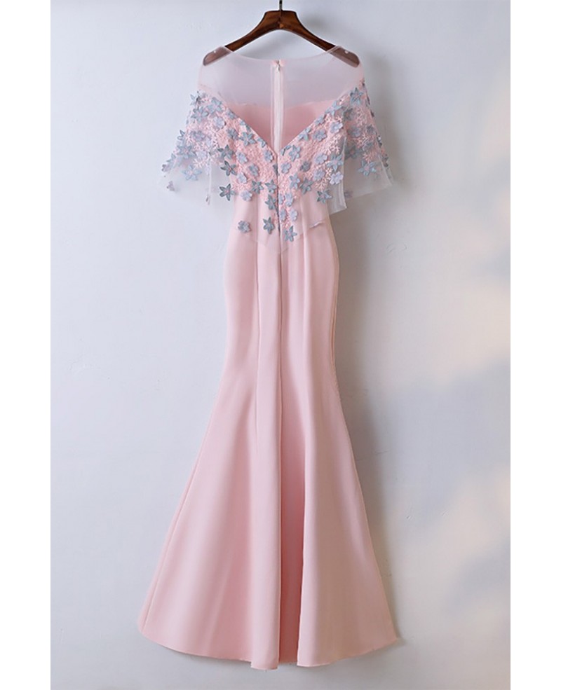 Sheath Long Pink Mermaid Party Dress With Flowers