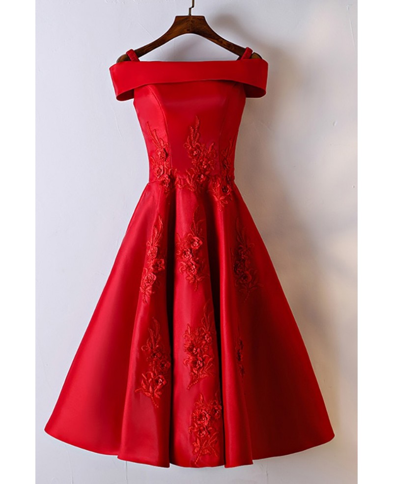 Gorgeous Red Off Shoulder A Line Lace Party Dress