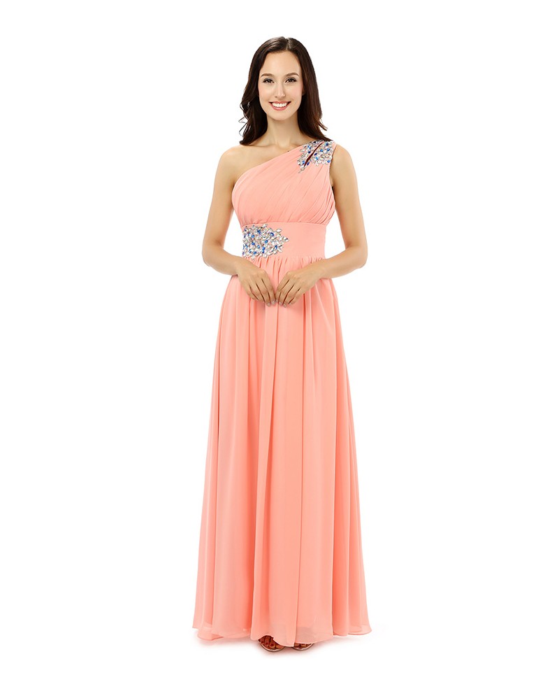 Watermelon Sheath One-shoulder Floor-length Prom Dress