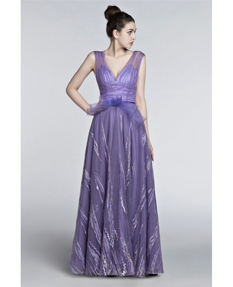 2018 Gorgeous V-neck A Line Prom Dress Lavender With Straps