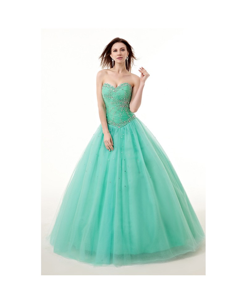 Princess Ballgown Beaded Sweetheart Long Tulle Prom Dress - Click Image to Close