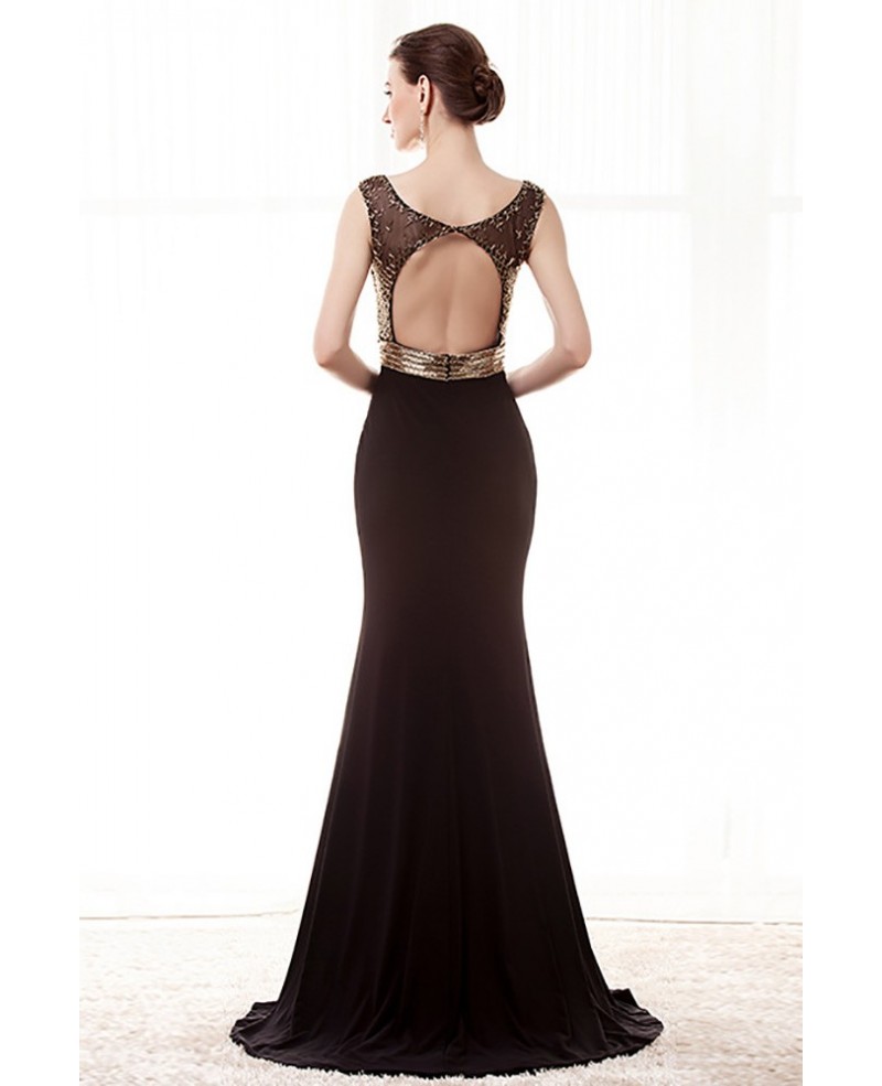 Beaded Black Tight Formal Dress With Slit Front For Women - Click Image to Close