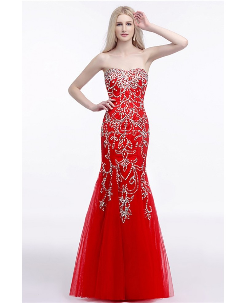 Beautiful Petite Fitted Red Prom Dress Long With Shiny Sequins