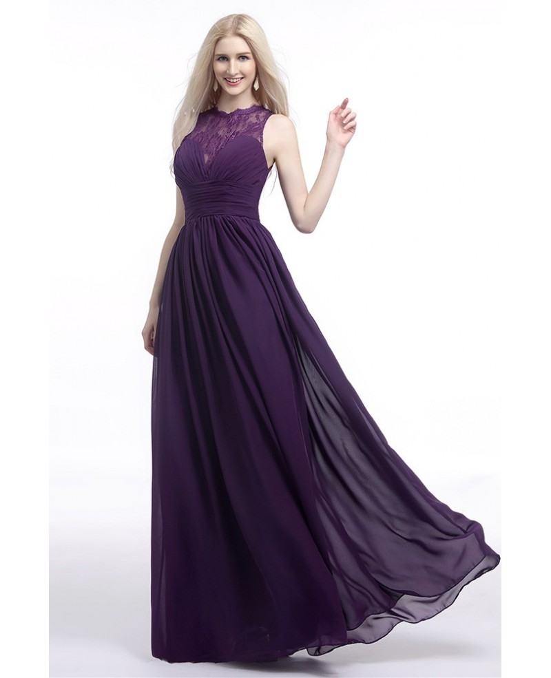 Flowy Chiffon Purple Prom Dress Long With Lace Sheer Top 2018|bd28408 ...