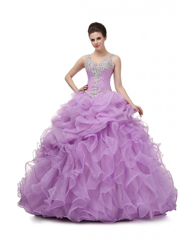 Ball Gown Lilac Prom Dress With Beading Straps For Teens