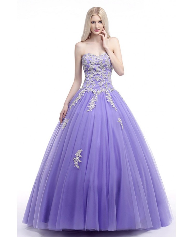 Corset Ball Gown Lavender Prom Dress With Lace Beading Bodice - Click Image to Close