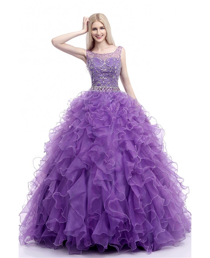 Cascading Ruffled Ball Gown Formal Dress Purple For 8th Grade Teens - Click Image to Close