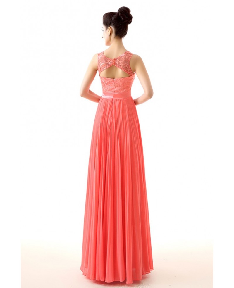 Flowy Chiffon A Line Watermelon Prom Dress With Lace Top