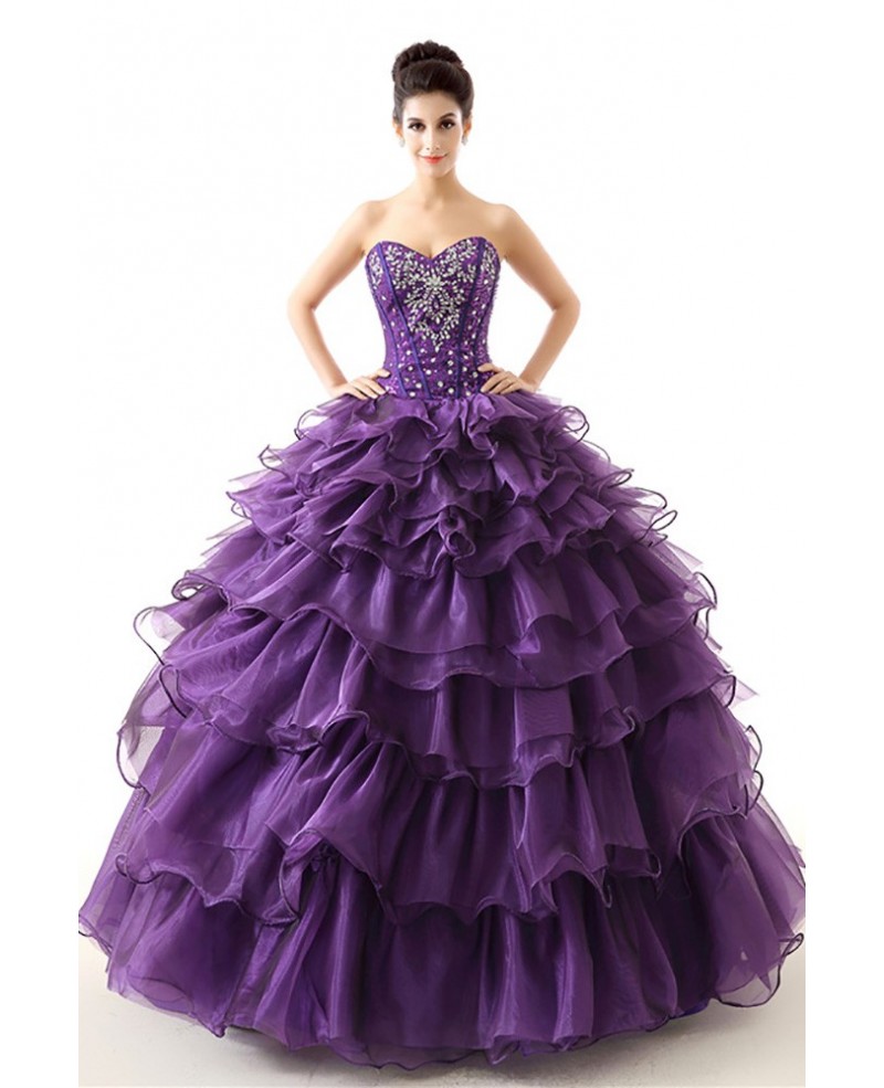 Cheap Red Ball Gown Formal Dress Tiered With Beading For Teens - Click Image to Close