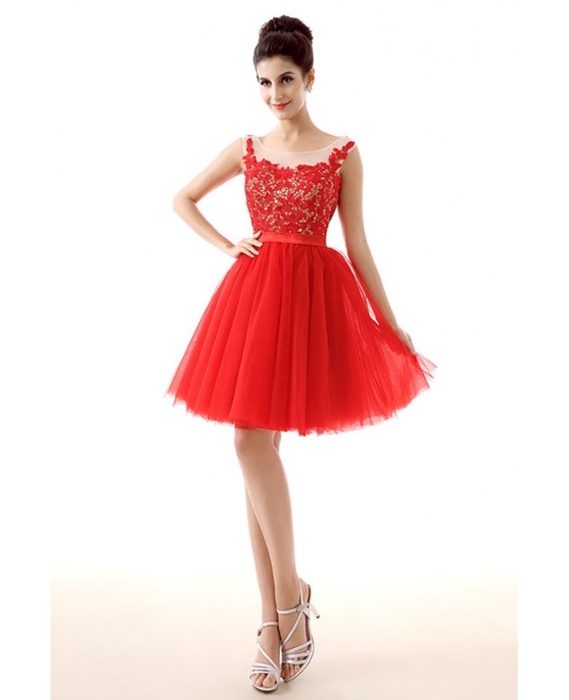 Unique Short Red Homecoming Prom Dress With Lace Beading Top