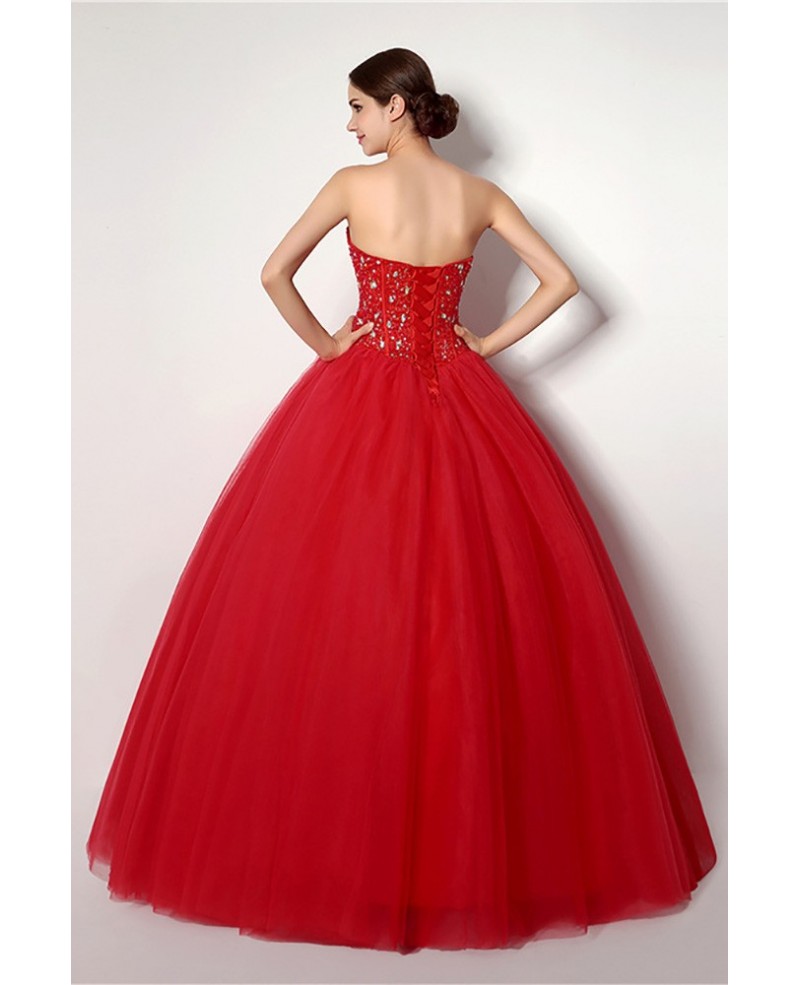 Cheap Ball Gown Red Formal Dress With Beading For Quinceanera