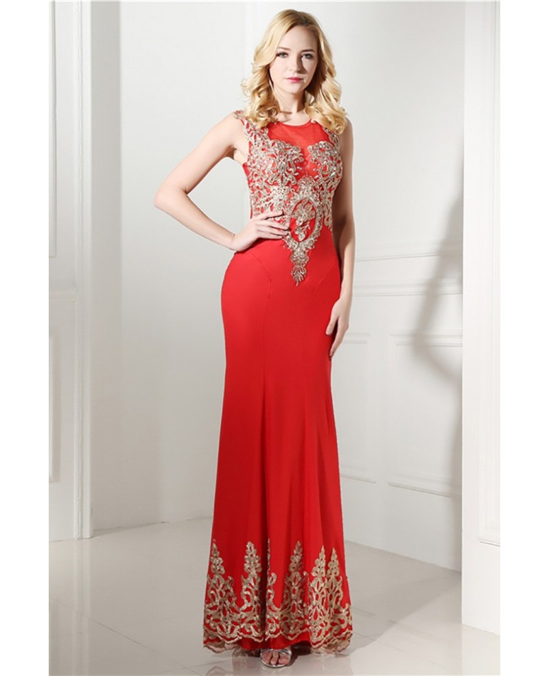 2018 Bodycon Red Formal Dress Long With Applique Lace - Click Image to Close