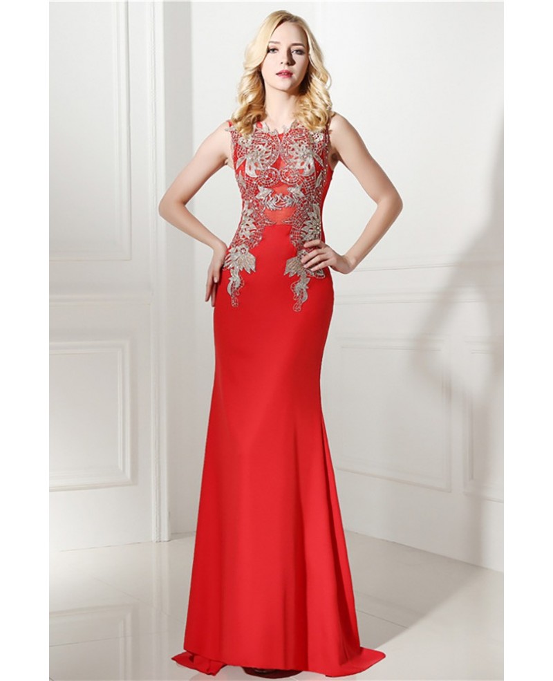 2018 Tight Fitted Red Evening Dress Long With Beading Applique - Click Image to Close