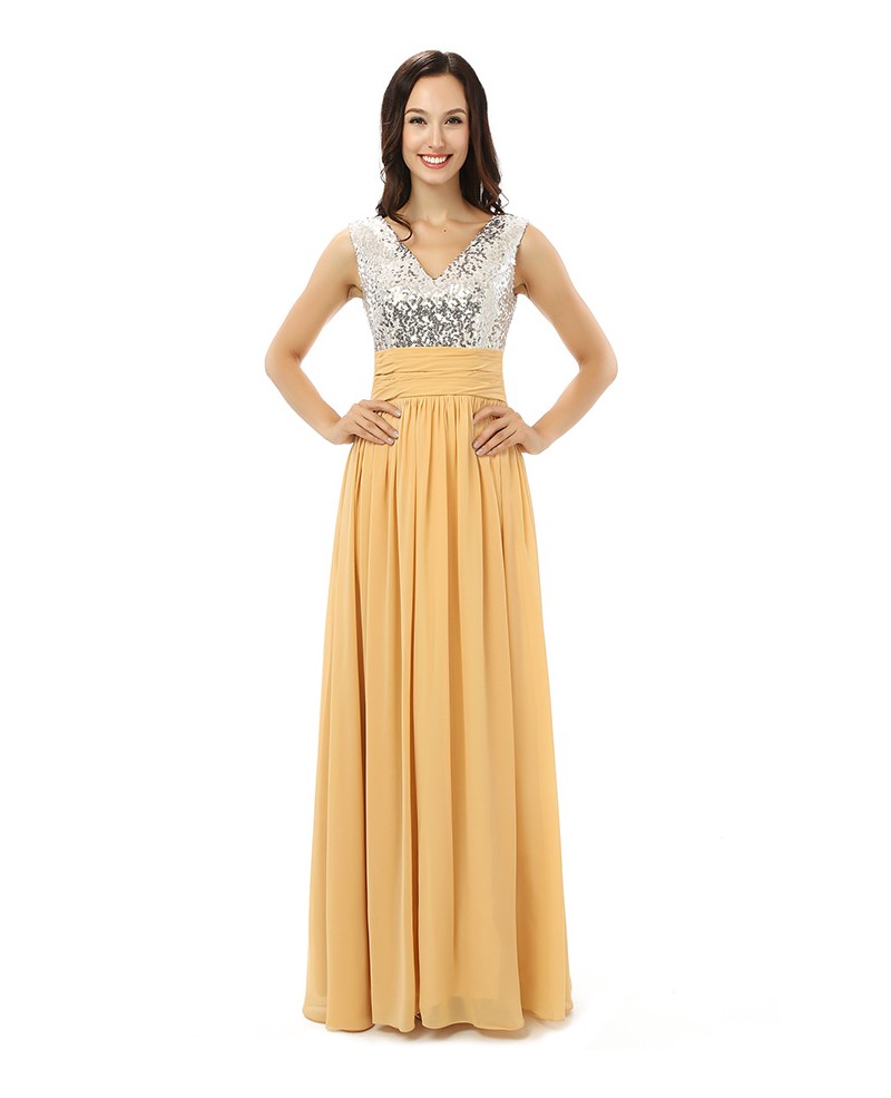 Sheath V-neck Floor-length Prom Dress