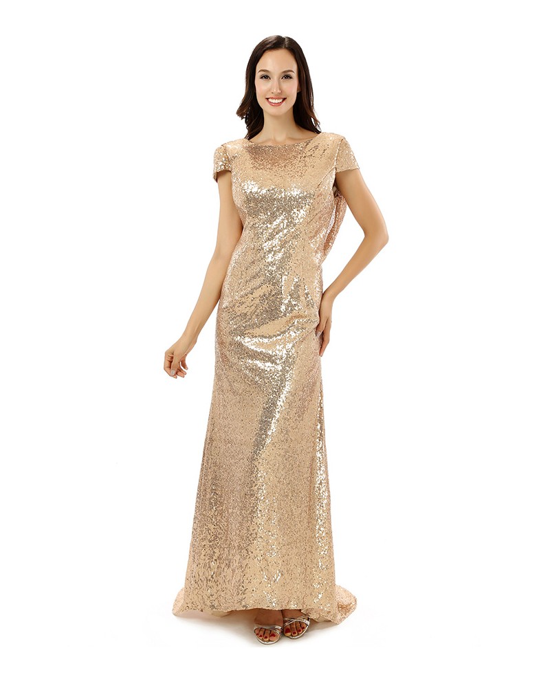 Sheath Scoop Cap-sleeves Floor-length Prom Dress