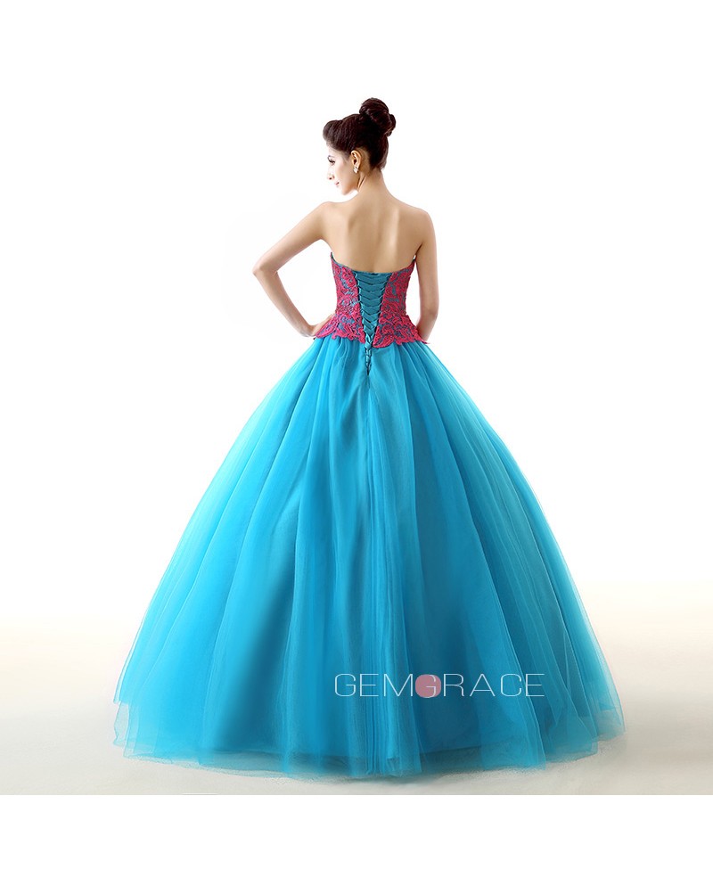 Blue Ballgown Long Tulle Two-Tone Colored Formal Dress - Click Image to Close