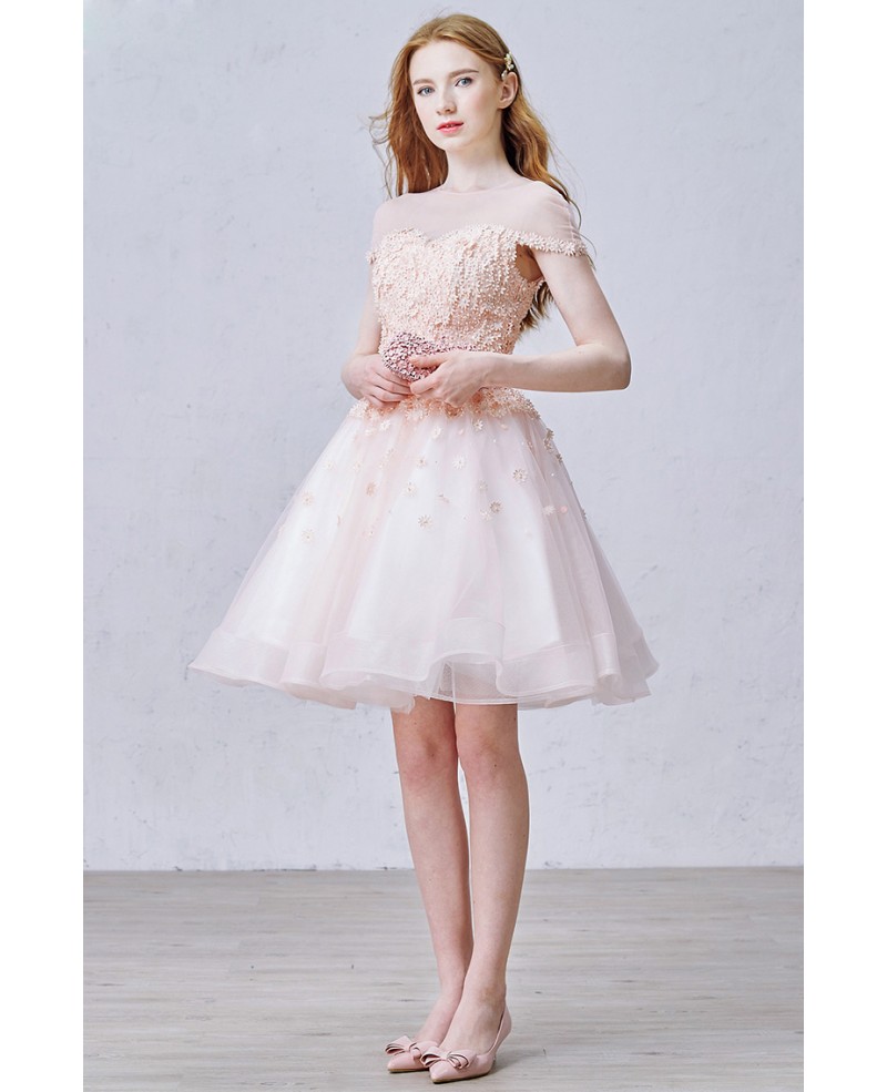 Lovely A-Line Scoop Neck Short Organza Dress With Flowers