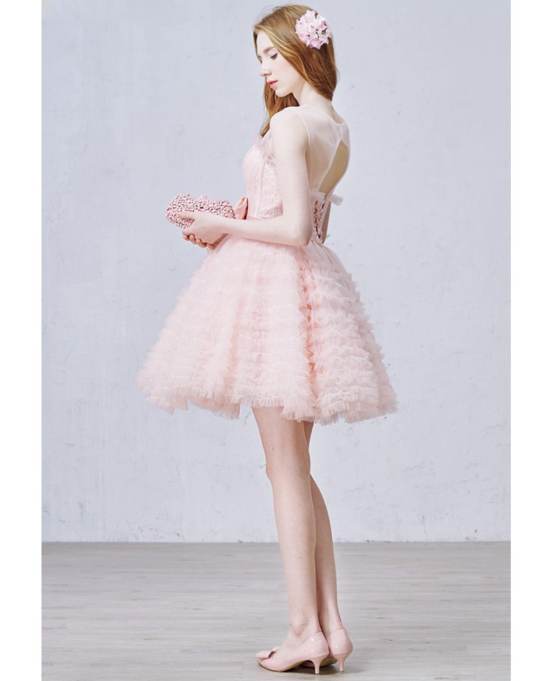 Cute A-Line Scoop Neck Short Tulle Dress With Bow