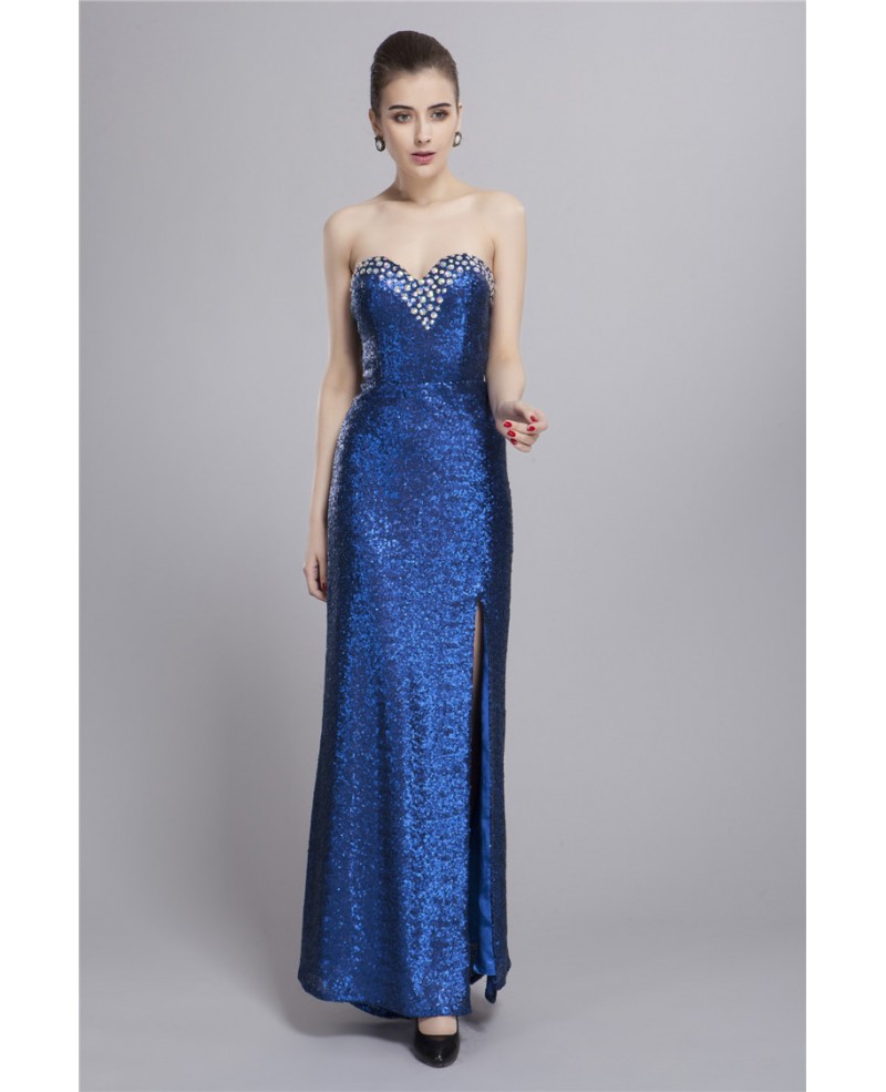 Sexy Sequined Sweetheart Evening Dress With Front Split Beading - Click Image to Close