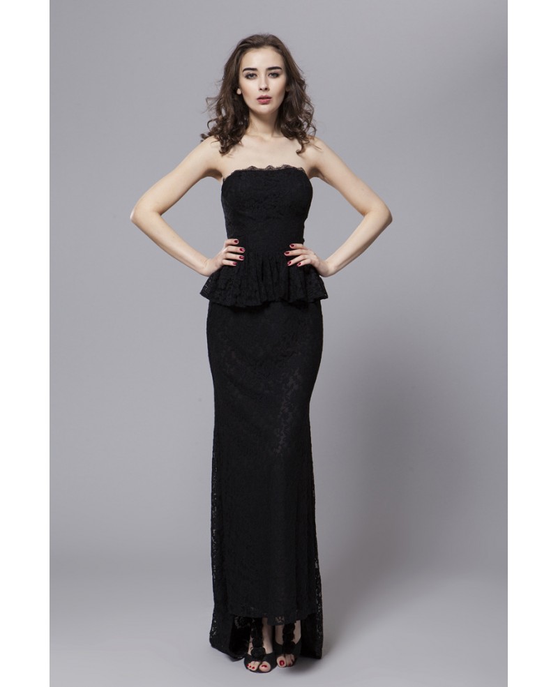 Elegant Lace Strapless Long Evening Dress With Sweep Train - Click Image to Close