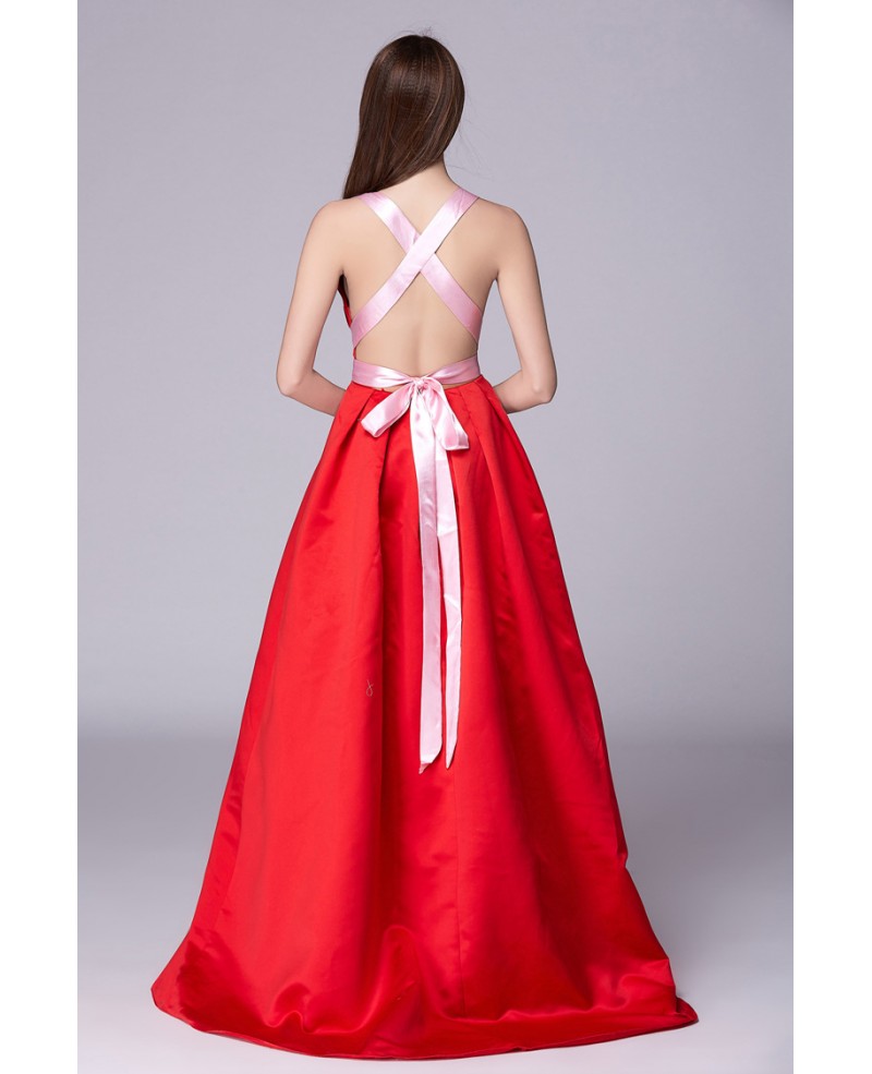 Chic Ball-Gown Halter Polyster Floor-Length Eveing Dress