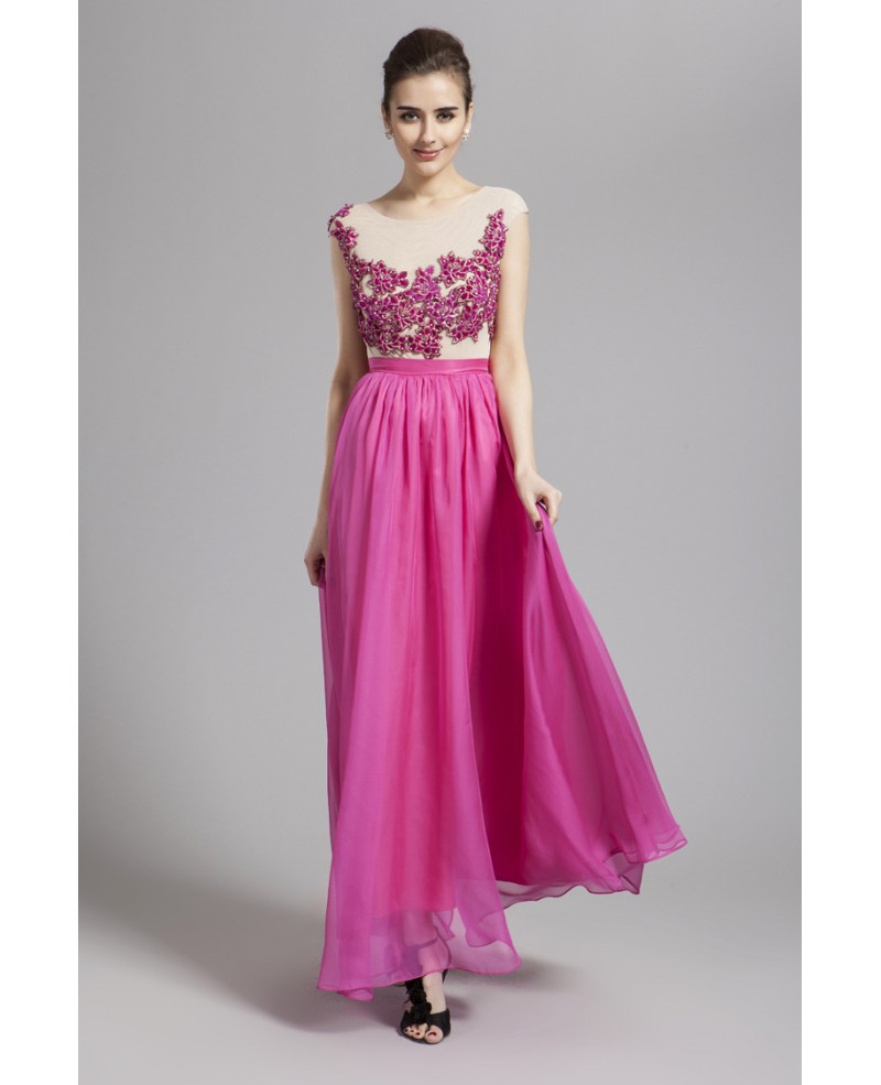 Chic Scoop Neck Chiffon Long Prom Dress With Appliques Lace