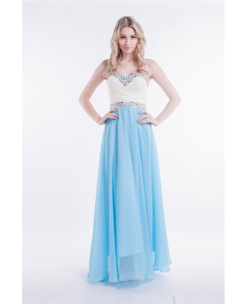 Lovely A-Line Strapless Chiffon long Prom Dress With Beading - Click Image to Close