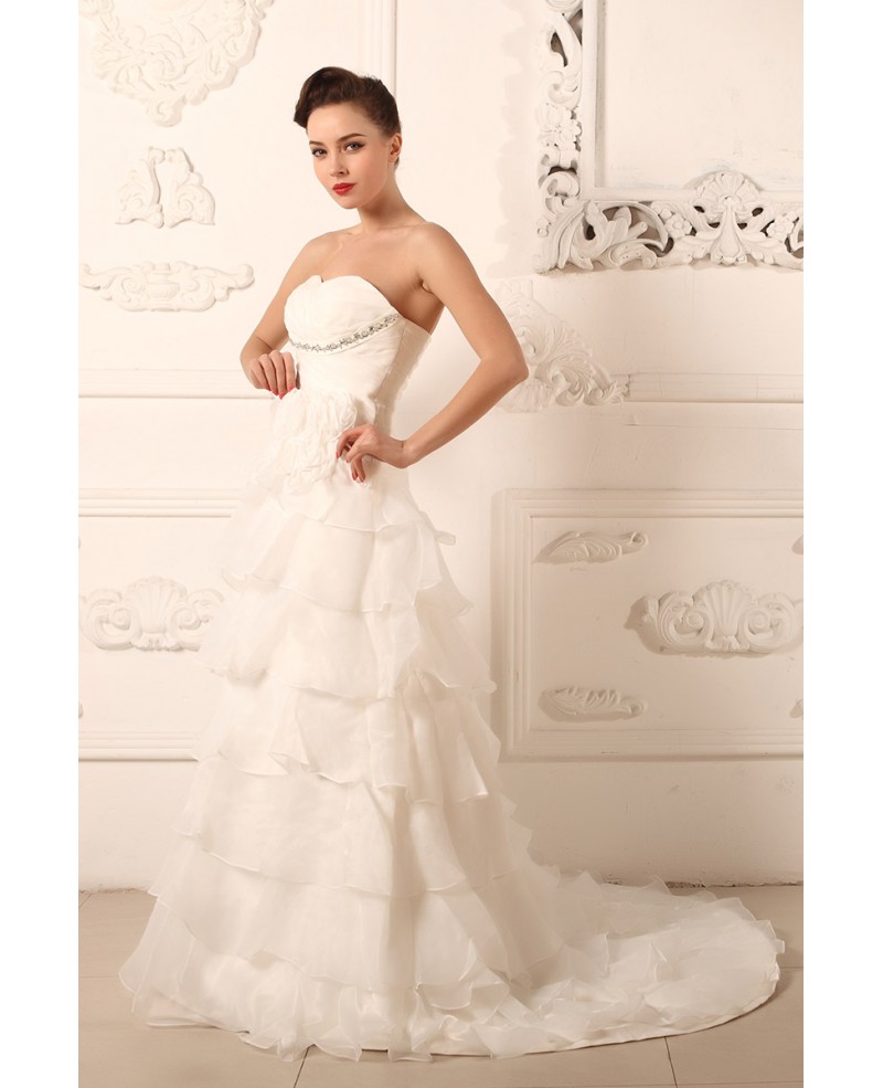 Ball-gown Sweetheart Sweep Train Organza Wedding Dress With Ruffle Beading