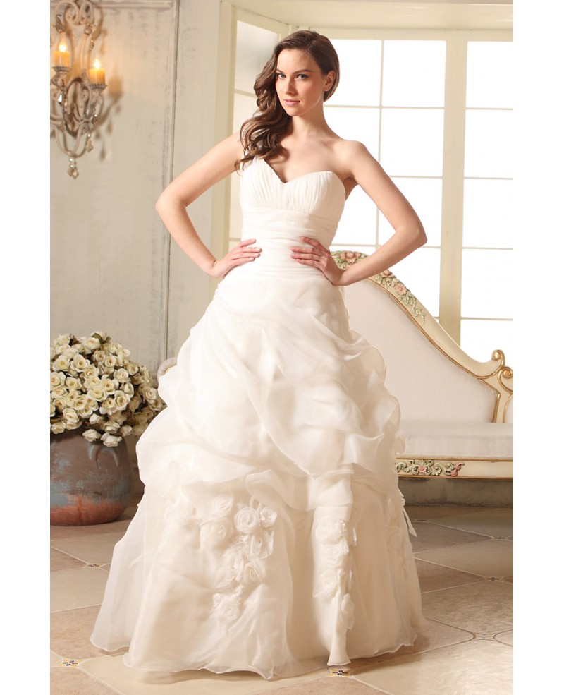 Ball-gown One-shoulder Floor-length Organza Wedding Dress With Cascading Ruffle