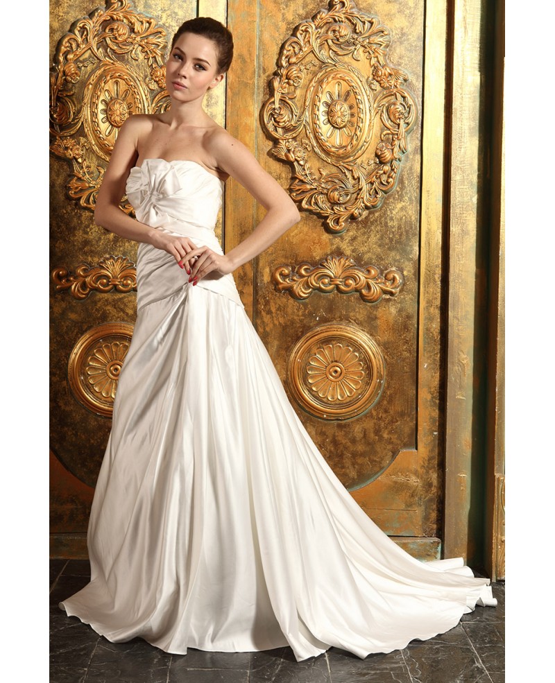 Ball-gown Strapless Sweep Train Satin Wedding Dress With Ruffle