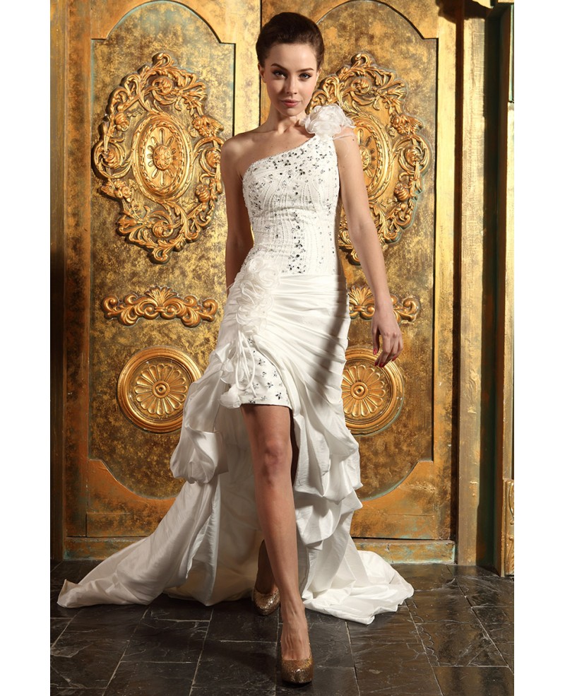 Mermaid One-shoulder Asymmetrical Satin Wedding Dress With Beading