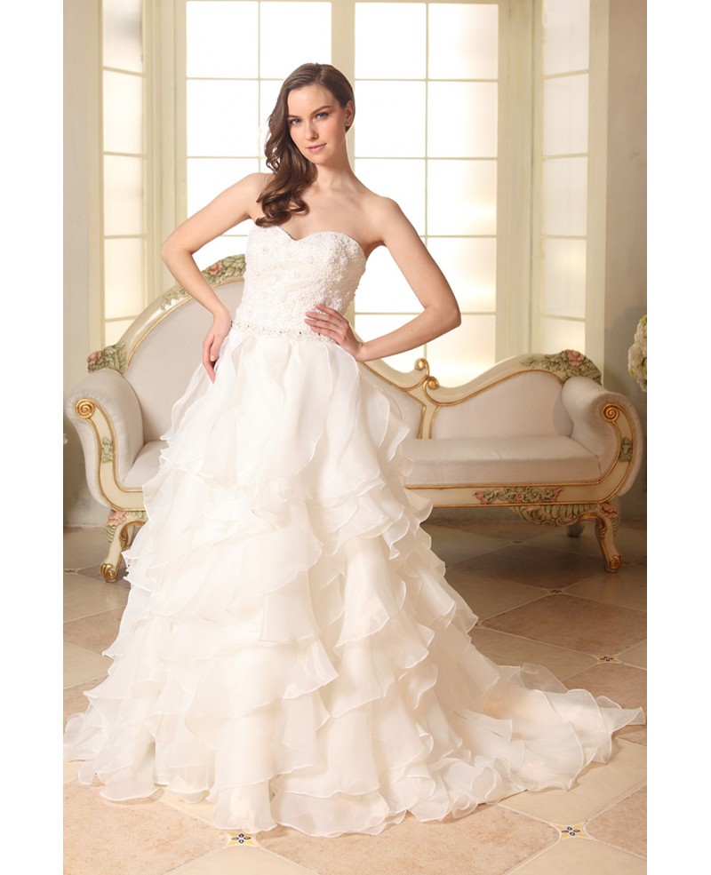 Ball-gown Sweetheart Sweep Train Organza Wedding Dress With Cascading Ruffle