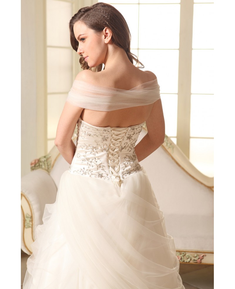 Ball-gown Strapless Court Train Organza Wedding Dress With Beading