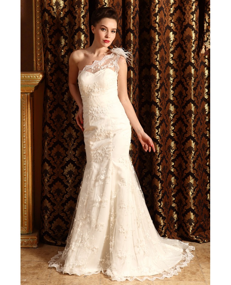 Mermaid One-shoulder Sweep Train Wedding Dress With Appliques Lace